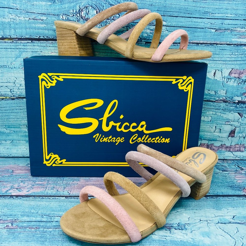 Sbicca Pastel Multi-Strap Block Heel Sandals in Pink, Purple, Tan